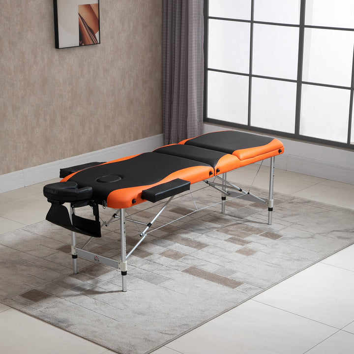 Foldable Massage Table Professional Salon SPA Facial Couch Bed Black and Orange
