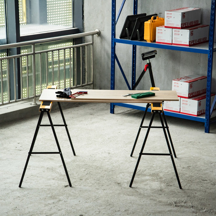 2-Piece Saw Horse Material Support Steel Organizer Heavy Duty 125kg Non-Slip Cushion Side Grip Handle Foldable Design Saving Space