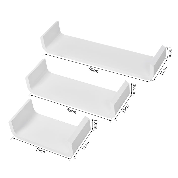 3 pcs U Shaped Floating Wall Shelves Set-White