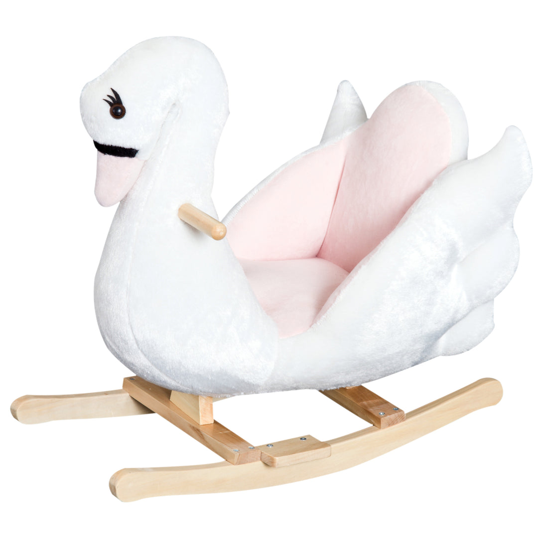Swan Rocking Horse Kids Wooden Ride On Plush Toy w/ Music