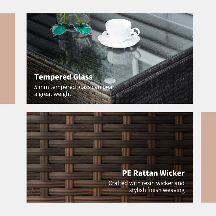 Rattan Garden Furniture Coffee Table Patio Tempered Glass (Mixed Brown)