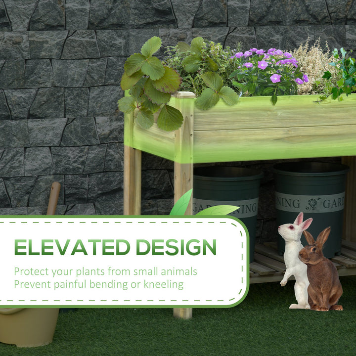 Outsunny Garden Wooden Planters, Raised Garden Bed with Legs and Storage Shelf, Gardening Standing Growing Bed Flower Boxes for Backyard, Balcony