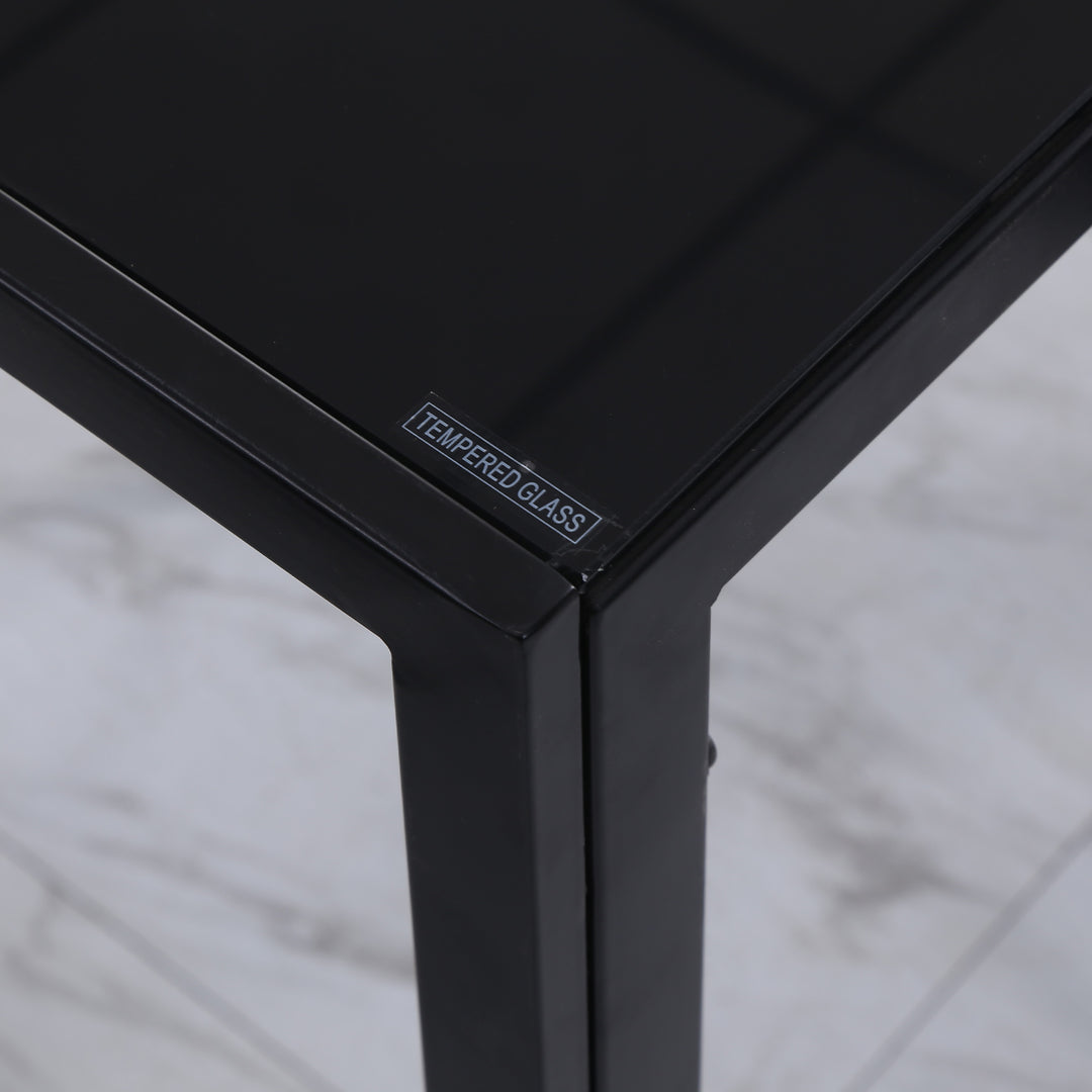 Modern Rectangular Dining Table for 4 People with Tempered Glass Top & Metal Legs - Black (Chairs Not Included)