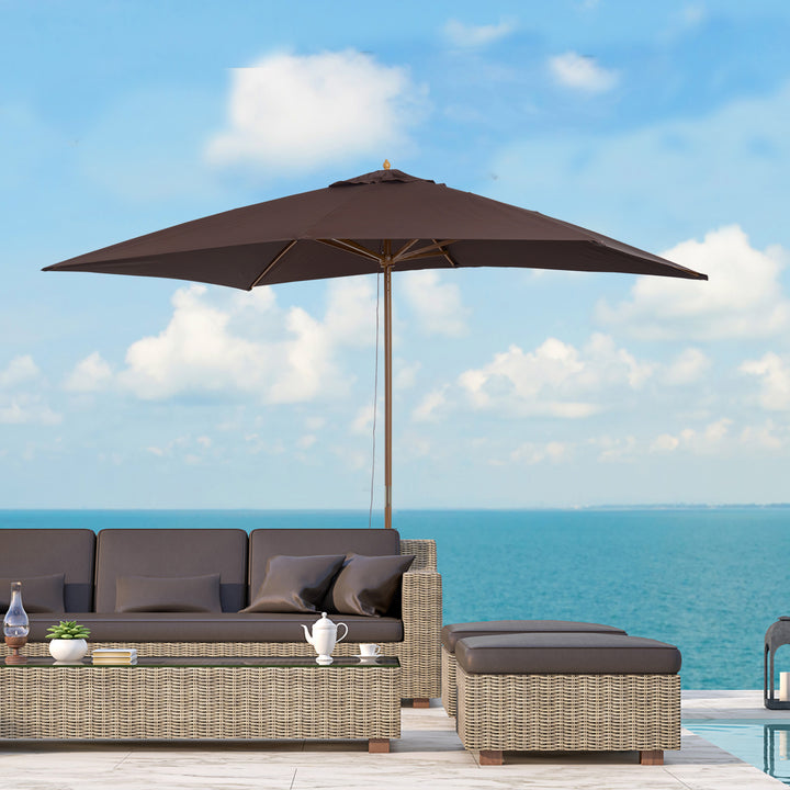 Outsunny Garden Parasol Umbrella Wooden Sun Umbrella Outdoor Sun Shade Canopy, Dark Coffee,2 x 3m