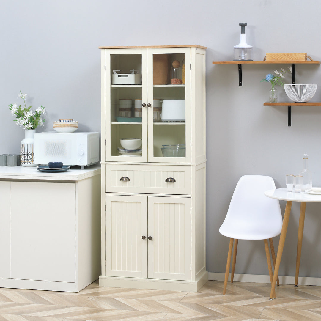 Freestanding Kitchen Cupboard, 5-tier Storage Cabinet with Adjustable Shelves - Cream White