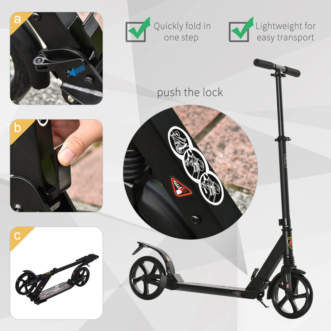 Folding Kick Scooter 2 Big Wheels Teens Adult 14+ Adjustable Ride On Black