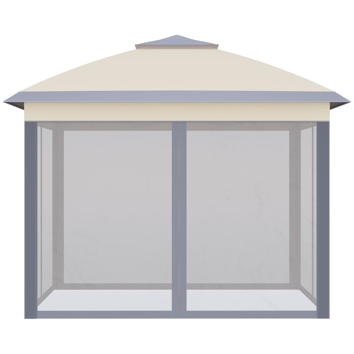 Outsunny 11' x 11' Pop Up Canopy, Double Roof Foldable Canopy Tent with Zippered Mesh Sidewalls, Height Adjustable and Carrying Bag, Event Tent Beige