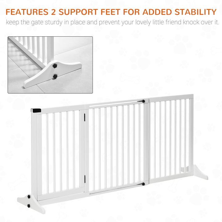 Adjustable Wooden Pet Gate Freestanding Dog Barrier Fence Doorway 3 Panels Safety Gate w/ Lockable Door White 71H x 113-166W cm