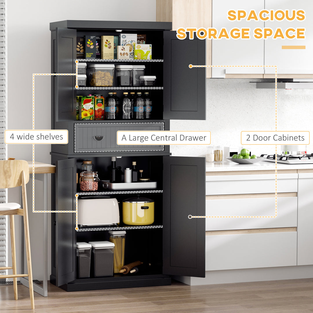 Traditional Kitchen Cupboard Freestanding Storage Cabinet with Drawer, Doors and Adjustable Shelves, Black