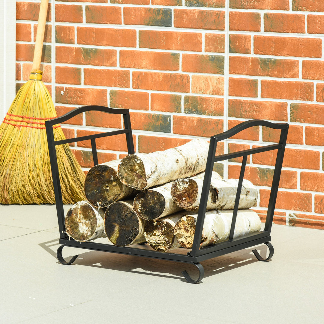 Outsunny Firewood Log Rack Fireplace Log Holder Wood Storage Rack with Scrolls, Foldable Design, for Outdoor and Indoor Use, 48 x 34 x 37cm, Black