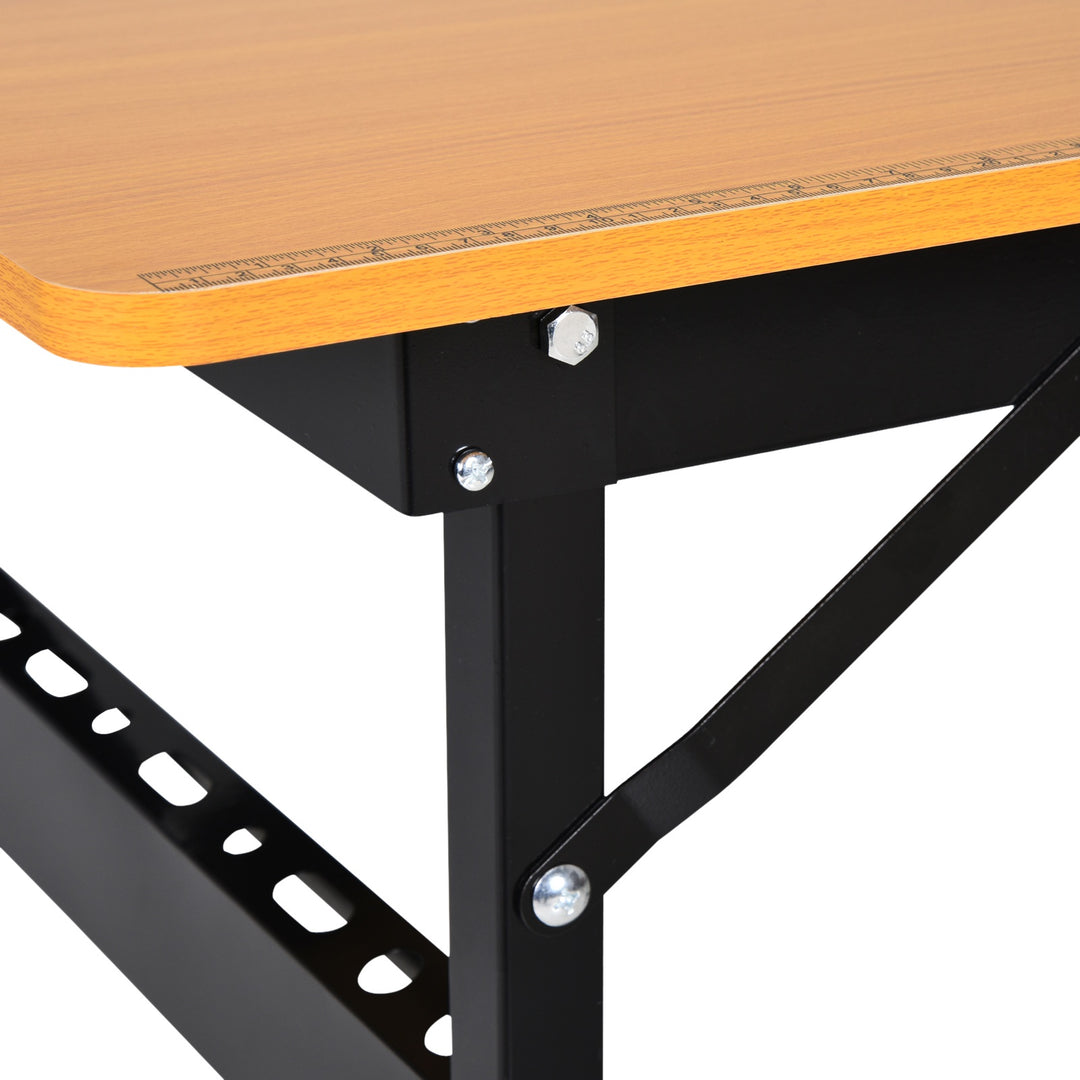 Foldable Garage Work Bench, Craft Table MDF Workstation, Heavy-duty Steel Frame with Ruler, Protractor