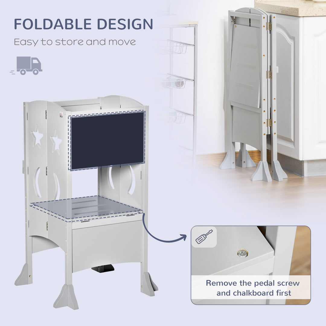 Kids Step Stool with Blackboard Lockable Handrail - Grey