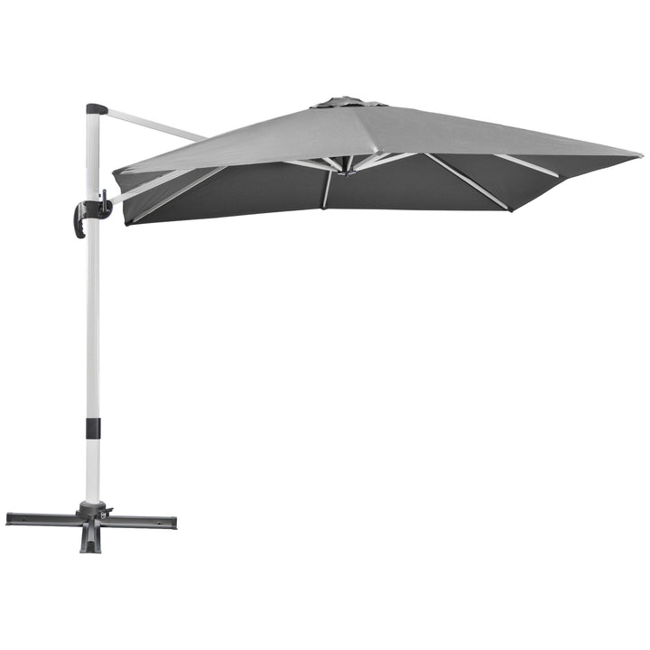 3 x 3(m) Cantilever Parasol, Square Garden Umbrella with Cross Base, Crank Handle, Tilt, 360° Rotation and Aluminium Frame, Grey