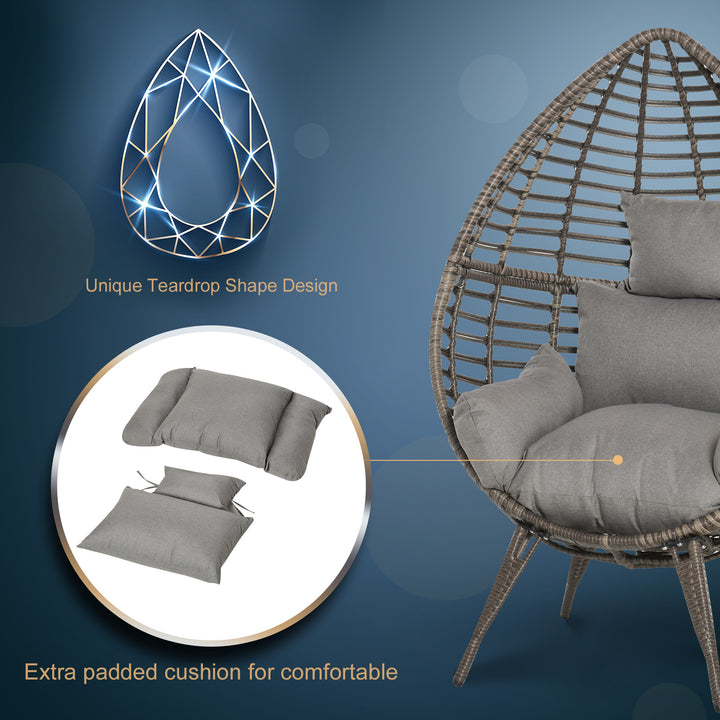 Outdoor Indoor Rattan Egg Chair Wicker Weave Teardrop Chair with Cushion Grey