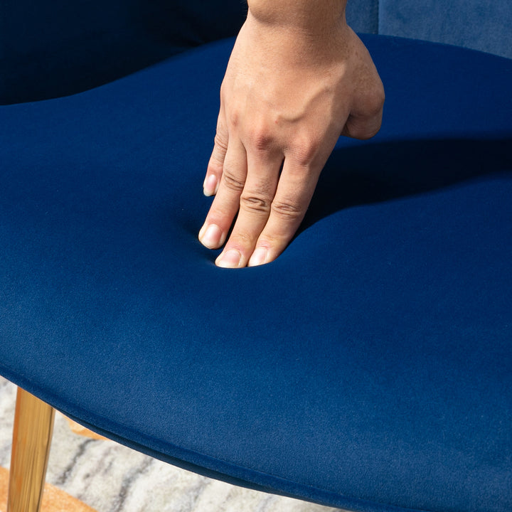Upholstered Armchair with Footstool Set, Modern Button Tufted Accent Chair with Gold Tone Steel Legs, Wingback Chair for Living Room, Bedroom, Home Study, Dark Blue