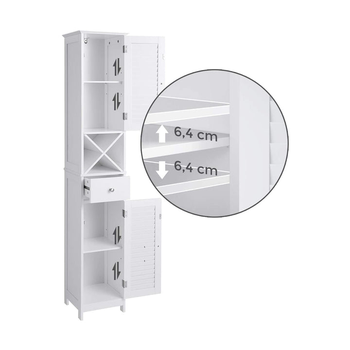 White Free Standing Linen Tower with Cabinet & Shelves