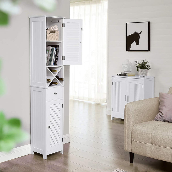 White Free Standing Linen Tower with Cabinet & Shelves