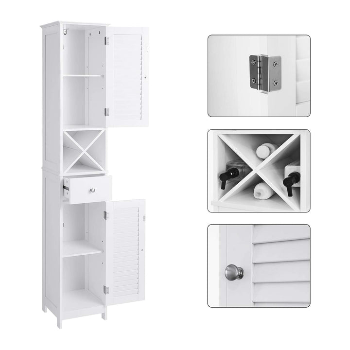 White Free Standing Linen Tower with Cabinet & Shelves