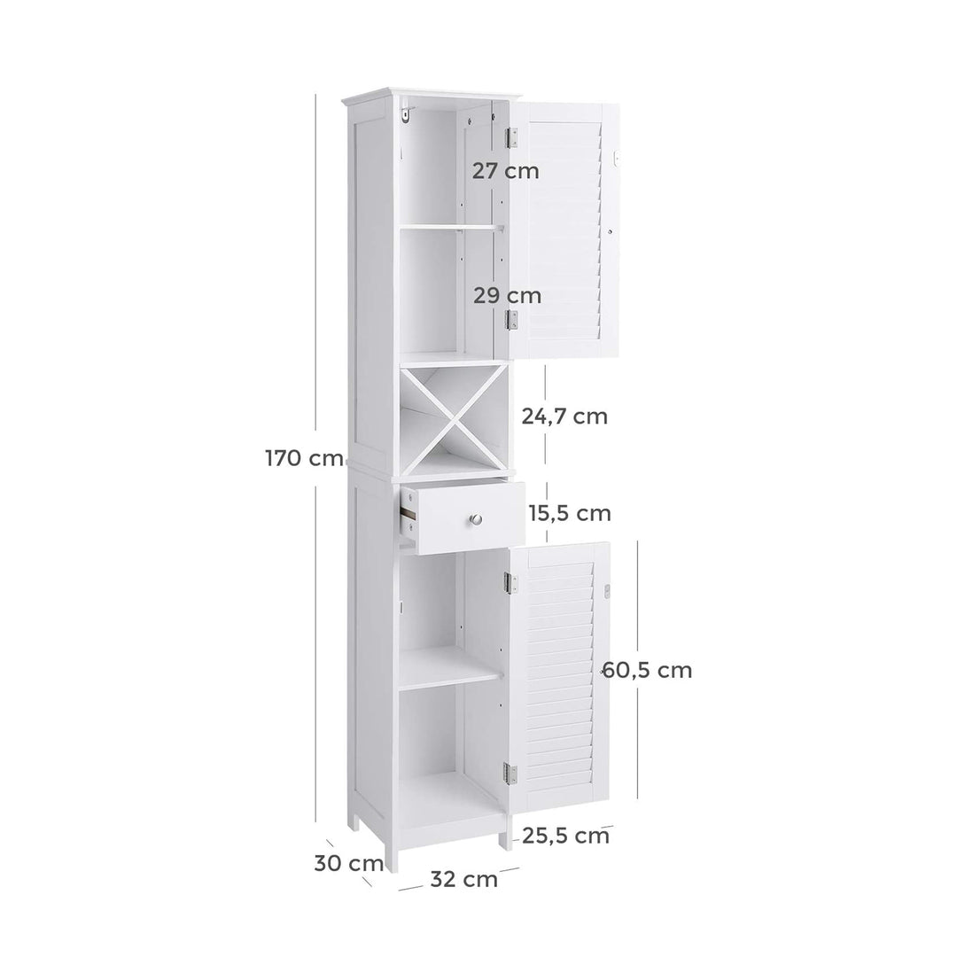 White Free Standing Linen Tower with Cabinet & Shelves