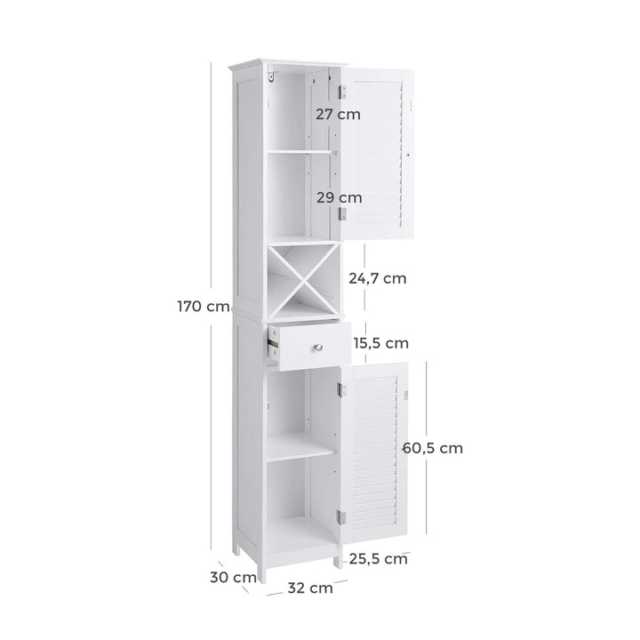 White Free Standing Linen Tower with Cabinet & Shelves