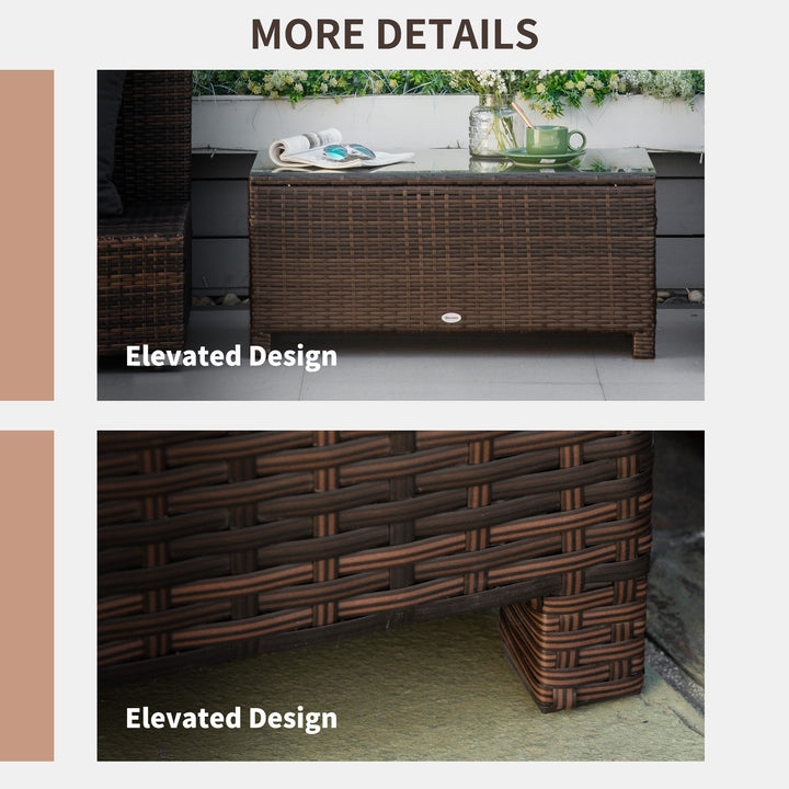 Rattan Garden Furniture Coffee Table Patio Tempered Glass (Mixed Brown)