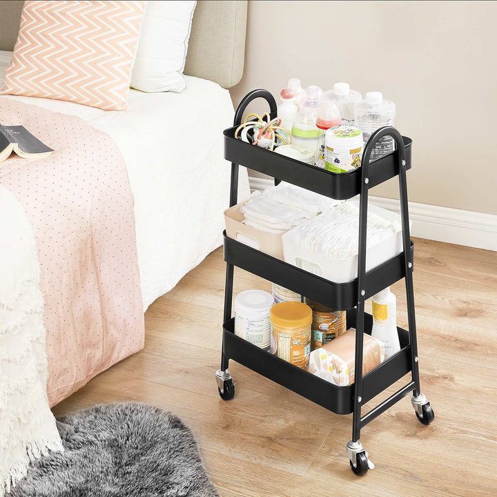 3-Tier Rolling Cart Black