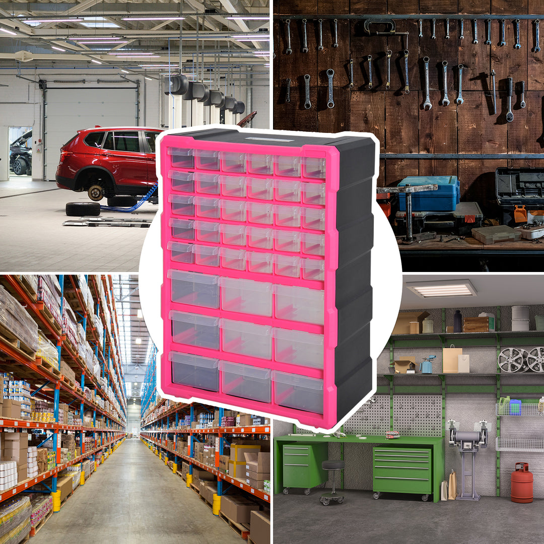 39 Drawer Storage Cabinets, 38Lx16Dx47.5H cm, Plastic-Rose Red