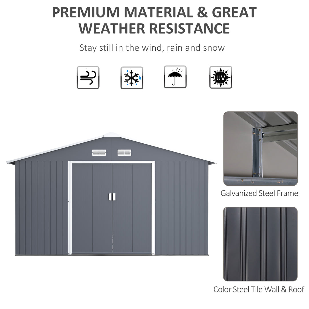 Outsunny 6.5 x 11FT Foundation Ventilation Steel Outdoor Garden Shed Grey