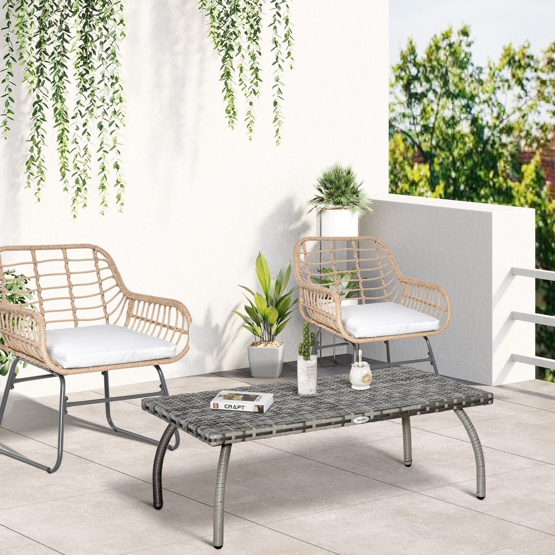 Rattan Coffee Table Garden Furniture Wicker Side Table with All-Weather Material for Outdoor, Balcony, Backyard, Grey