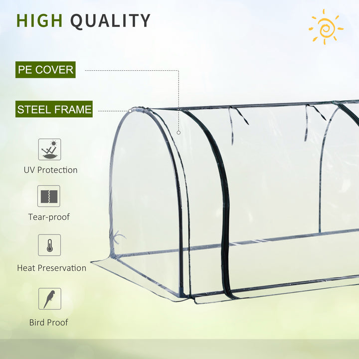Portable Small Greenhouse, Steel Frame with Zipper Doors,PVC Tunnel Greenhouse Plant Grow House, 350Lx100Wx80Hcm-Dark Green/Transparent