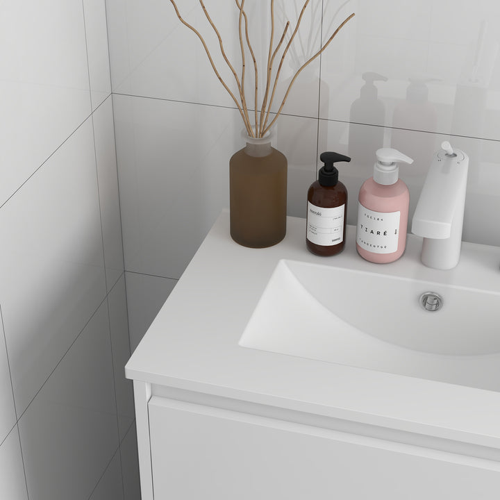 600mm Bathroom Vanity Unit with Basin and Single Tap Hole, High Gloss White Floor Standing Bathroom Sink Unit with 2 Drawers