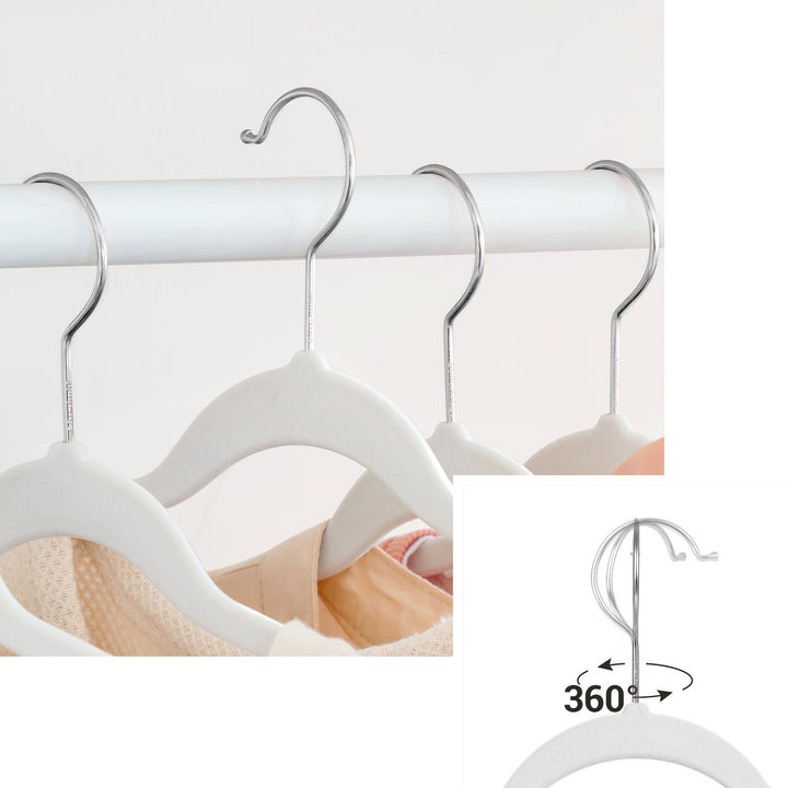 Set of 50 White Non-Slip Hangers with Swivel Hooks