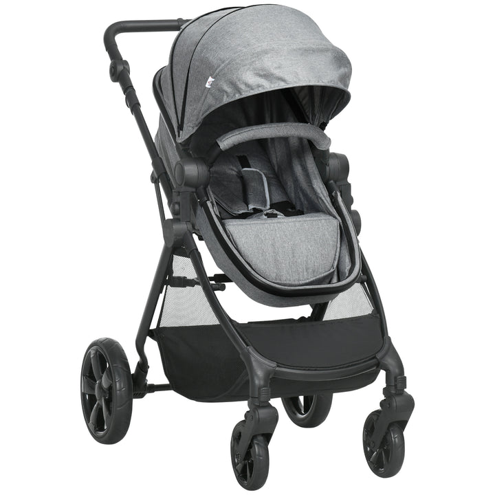 HOMCOM 2 in 1 Lightweight Pushchair w/ Reversible Seat, Foldable Travel Baby Stroller w/ Fully Reclining From Birth to 3 Years, 5-point Harness Grey