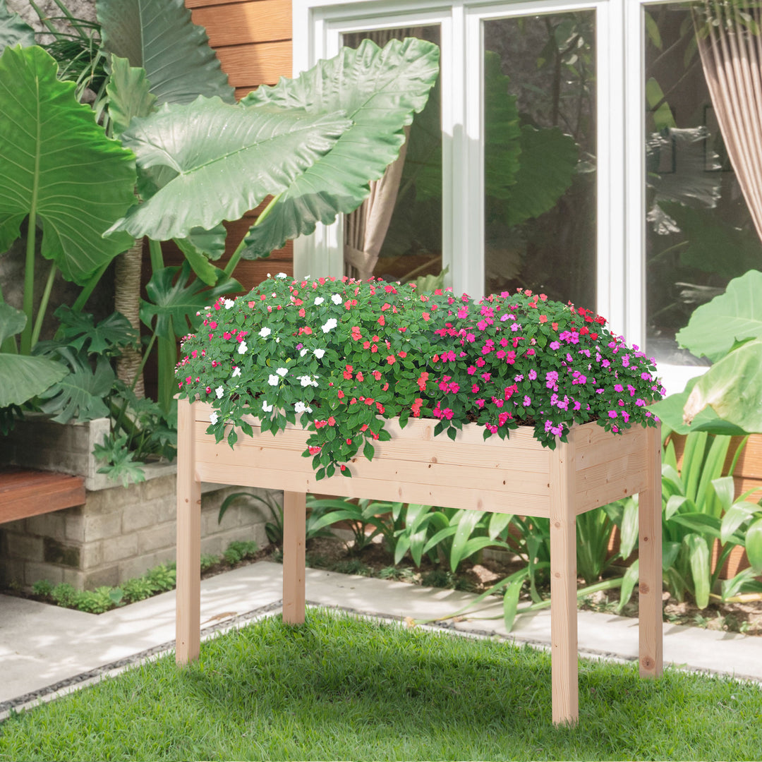 Garden Wooden Planters_ Non-Woven Fabric, Rectangular Raised Bed,Fir Wood_Indoor/Outdoor, 122.5Lx56.5Wx76H cm