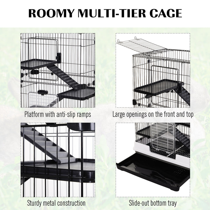 Pawhut 3 Tier Rolling Small Animal Rabbit Cage Chinchillas Hutch Pet Play House with Platform Ramp Removable Tray 81.2 x 52.7 x 110 cm