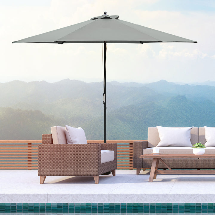 Outsunny 2.8m Patio Parasols Umbrellas Outdoor 6 Ribs Sunshade Canopy Manual Push Garden Backyard Furniture, Dark Grey