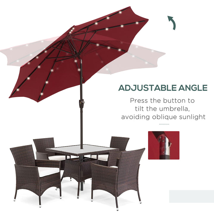 Garden 24 LED Light Parasol Sun Shade w/ Hand Crank and 8 Ribs 2.7M Red