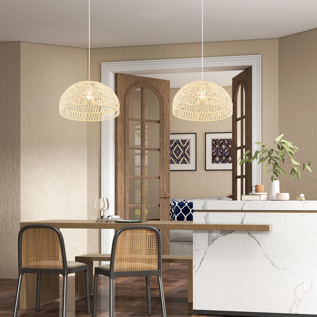 Dome Paper Pendant Ceiling Light with Adjustable Hanging Rope-Beige