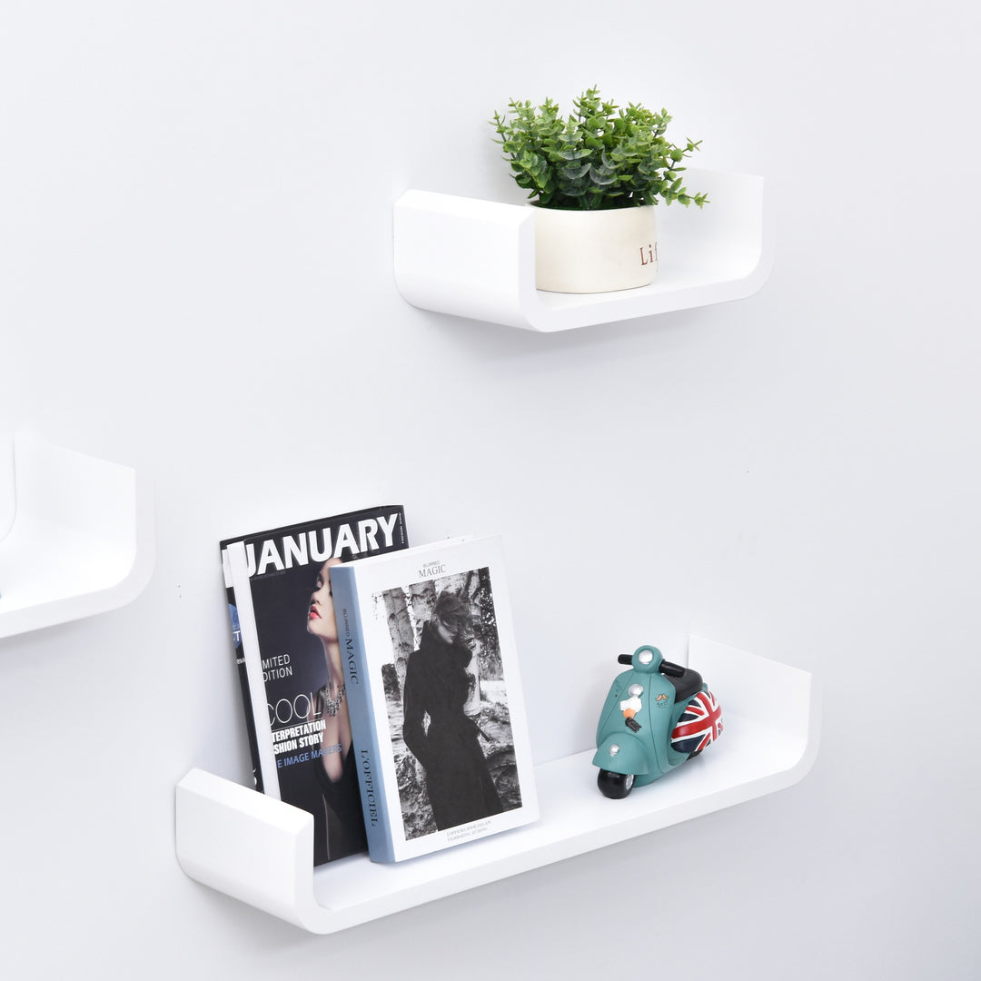 3 pcs U Shaped Floating Wall Shelves Set-White