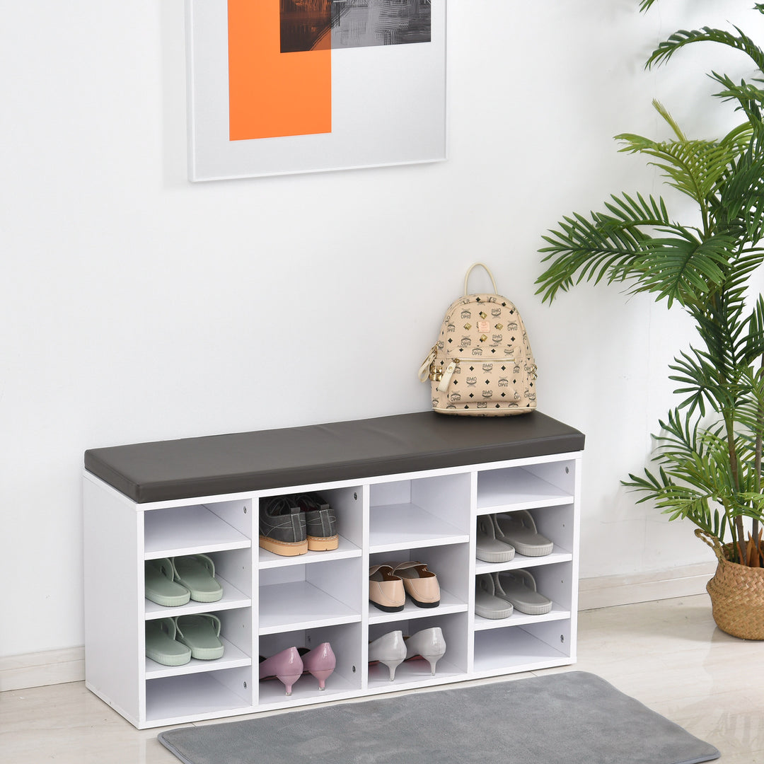 Multi-Storage Shoe Rack w/ 14 Compartments Cushion Moving Shelves - White