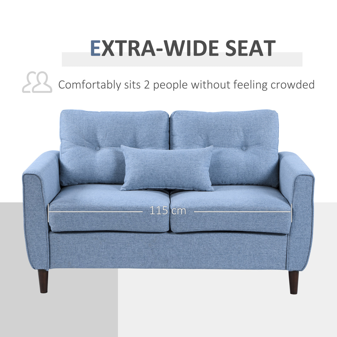 HOMCOM 2 Seat Sofa Double Sofa Loveseat Fabric Wooden Legs Tufted Design for Living Room, Dining Room, Office, Light Blue
