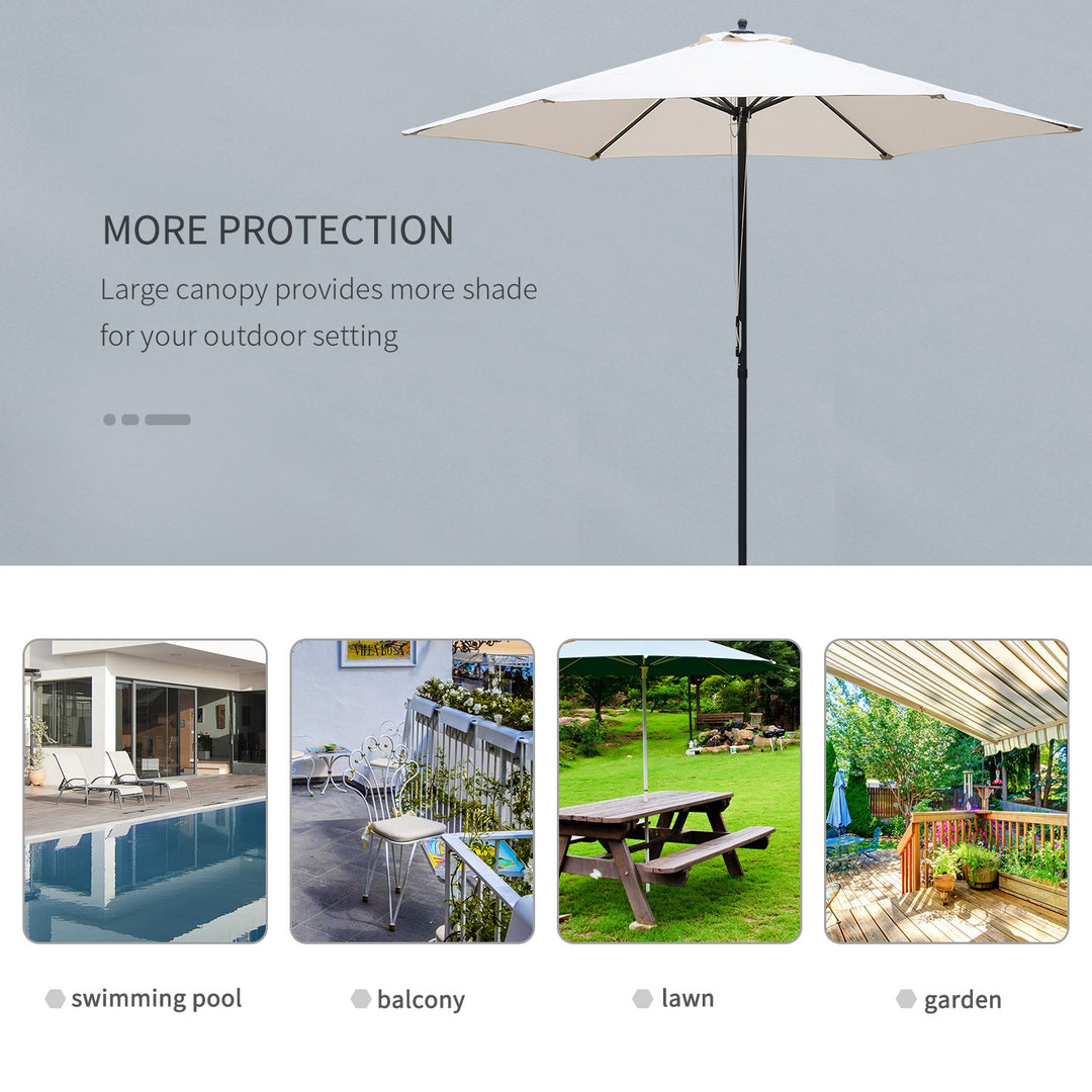 2.8m Garden Parasol Umbrella, Round Outdoor Market Table Umbrella, Parasol Patio Umbrella, 6 Ribs Manual Push, Sun Shade Canopy, Off-White