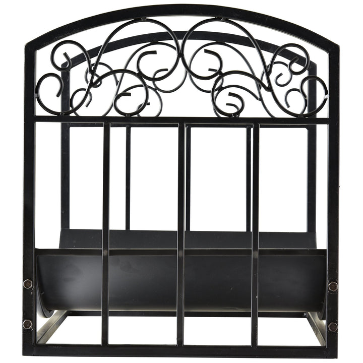 Outsunny Wrought Iron Inner Arced Wood Log Holder Indoor Outdoor Storage Shelf w/ Elegant Scrolls Rust-Resistant Stacker Black