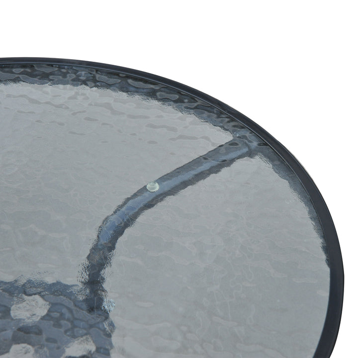 60×70H cm Round Metal Table, Garden Table Tempered Glass-Black