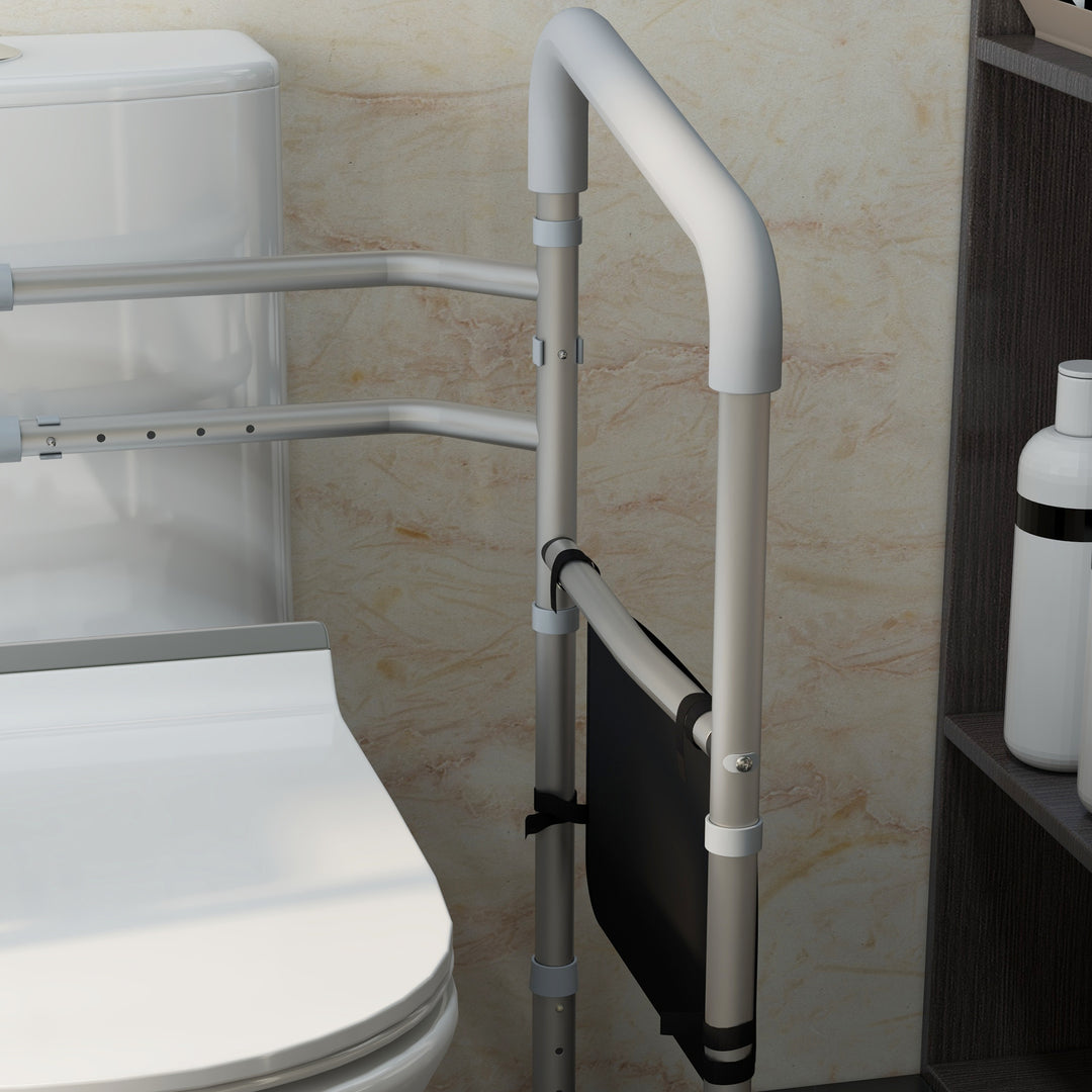 Free Standing Toilet Frame, Height and Width Adjustable Toilet Safety Frame with Arms, 2 Additional Suction Cups, Storage for Elderly, Senior, Disabled, Handrail Grab Bar, 136kg Weight Capacity