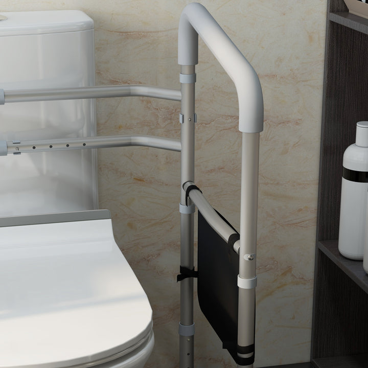 Free Standing Toilet Frame, Height and Width Adjustable Toilet Safety Frame with Arms, 2 Additional Suction Cups, Storage for Elderly, Senior, Disabled, Handrail Grab Bar, 136kg Weight Capacity