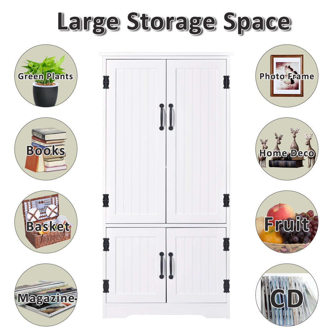 Accent Floor Storage Cabinet Kitchen Pantry with Adjustable Shelves and 2 Lower Doors, White