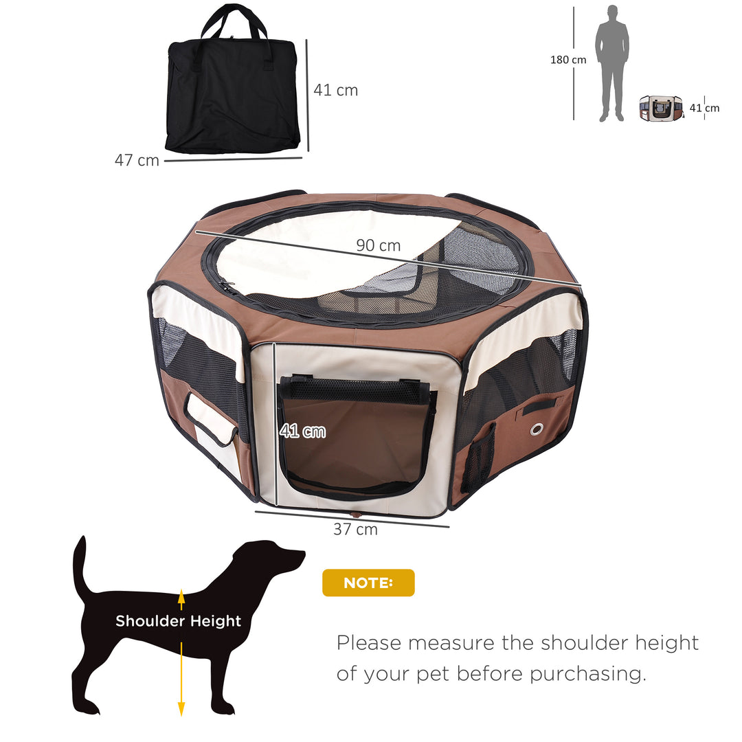 PawHut Fabric Pet Puppy Dog Cat Rabbit Pig Guinea Playpen Run Dia90 x 41H cm Brown and Cream