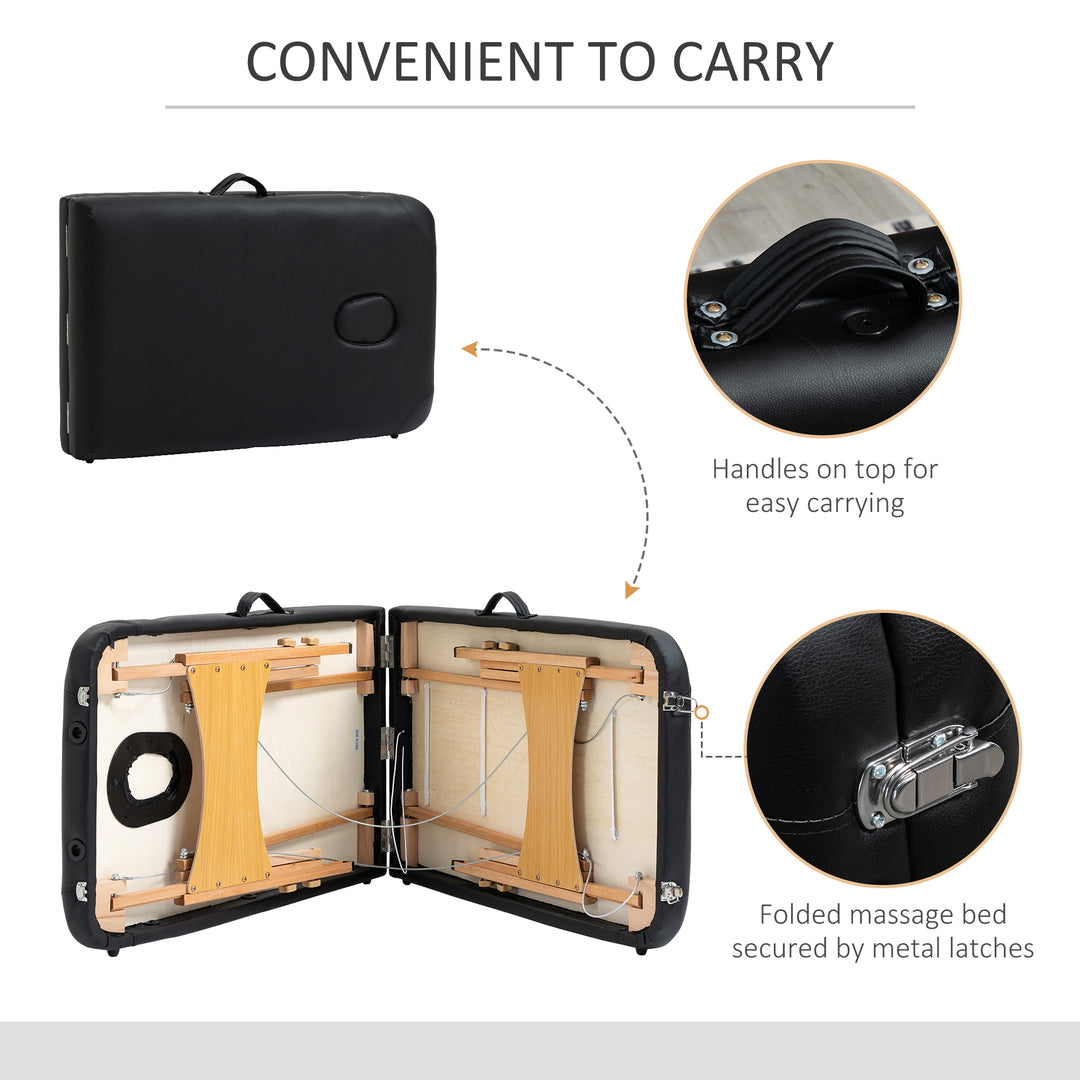 Massage Table Bed Couch Beauty Bed 2 Section Therapy Bed Lightweight Portable Folding Spa Bed Black