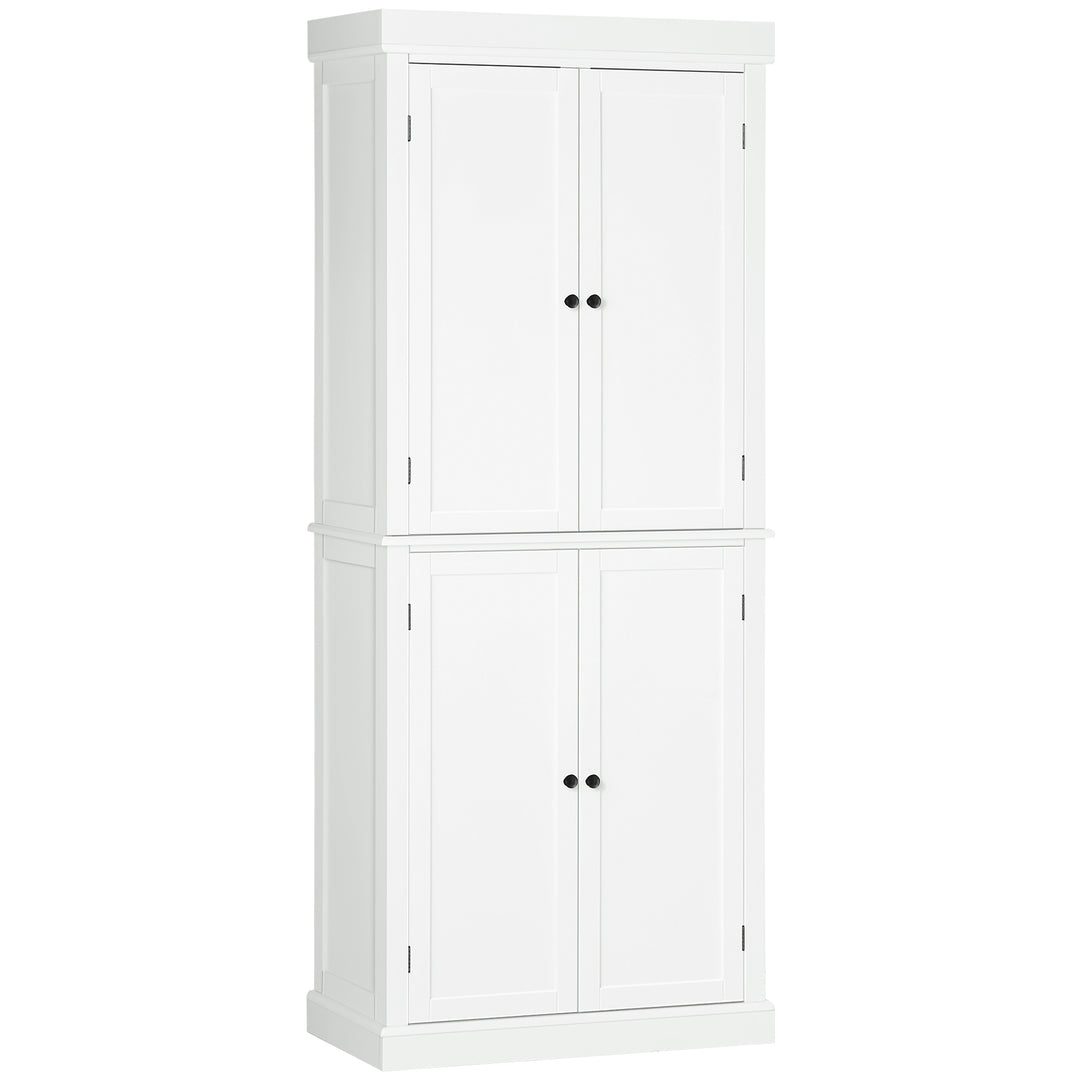 Freestanding Kitchen Cupboard with 4 Doors, Storage Cabinet with 6-Tier Shelving and 4 Adjustable Shelves, White